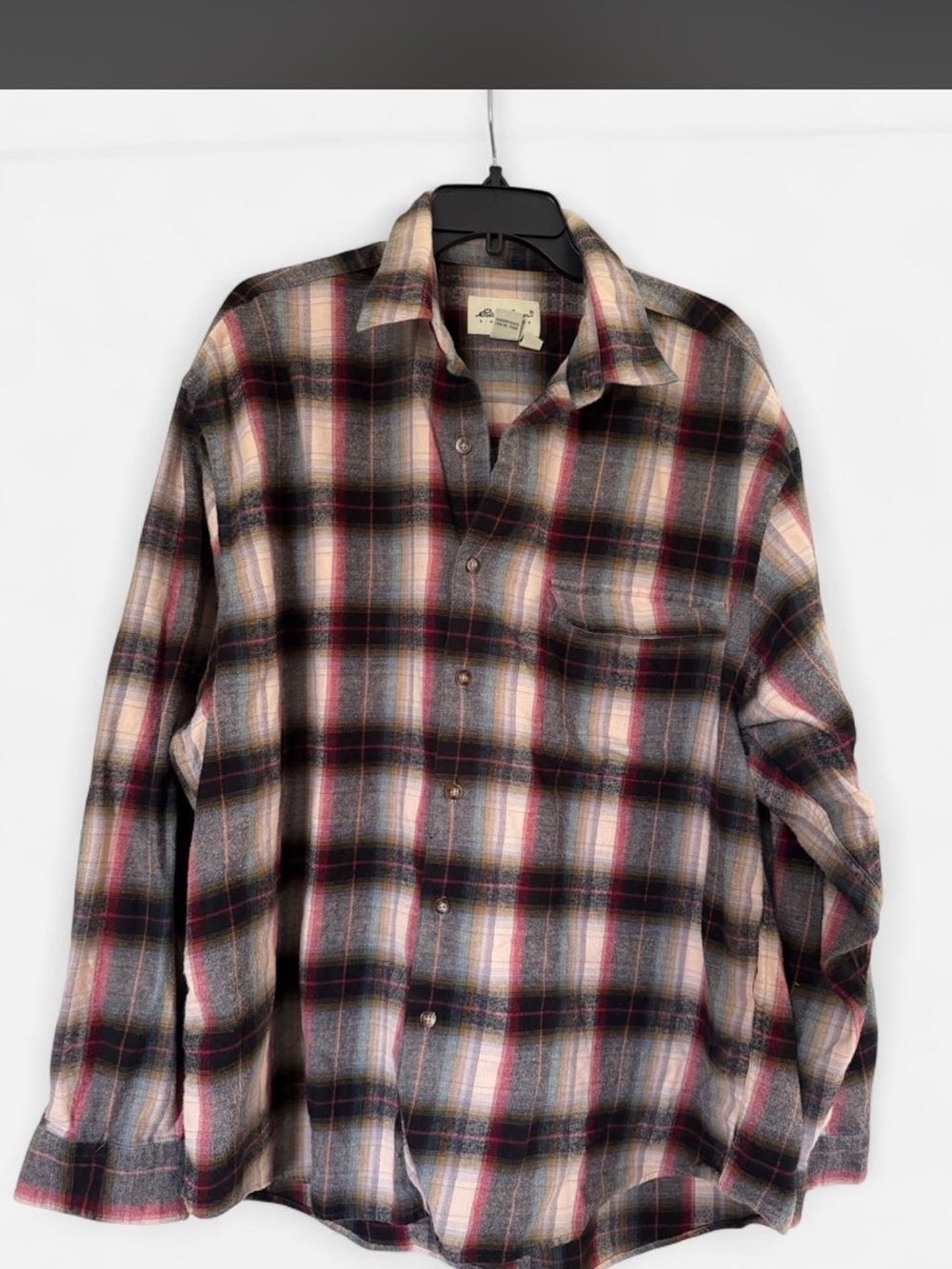 Eddie Bauer Plaid Button-Down Shirt in Black, Cream & Red